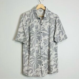 LinkSoul Gray Botanical Leaves Print Cotton Button Up M